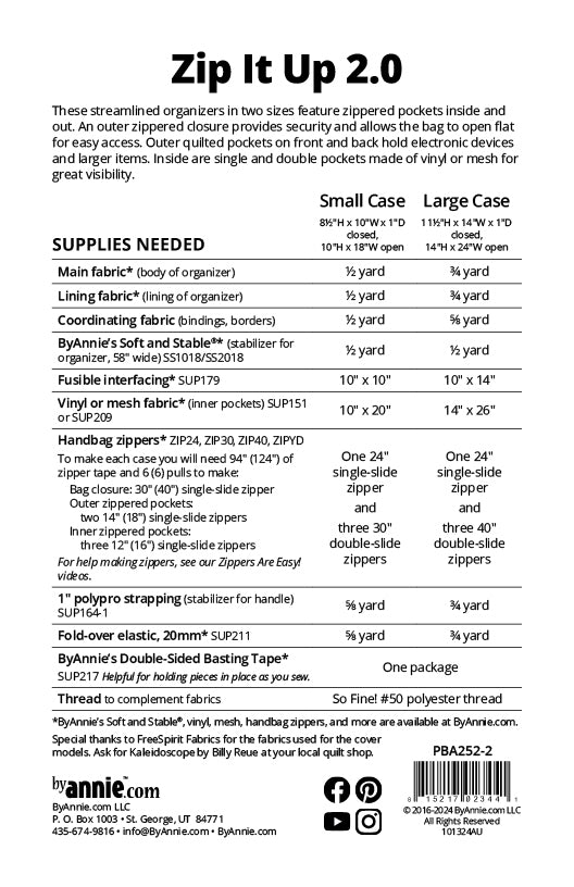 Zip It Up 2.0 Pattern - Pattern by By Annie - Paper Pattern - PBA252-2