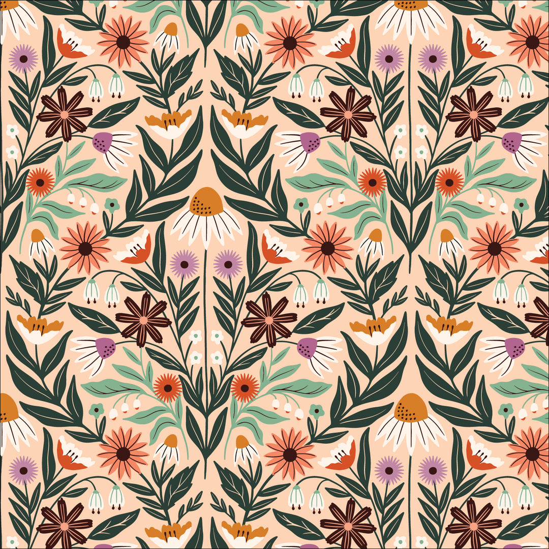 Cotton quilting fabric pattern called 'Wildflowers'. Part of the 'Blooming Revelry' fabric collection. Designed by Juliana Tipton for fabric company Cloud 9 Fabrics. SKU: 227321. 44-45 inch width.