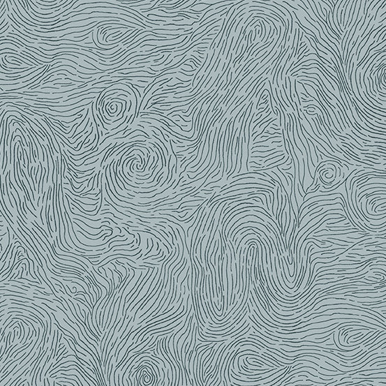 Cotton quilting fabric pattern called 'Whorls in Gloom'. Part of the 'Sleuth' fabric collection. Designed by Giucy Giuce for fabric company Andover Fabrics. SKU: A-771-C. 44-45 inch width.